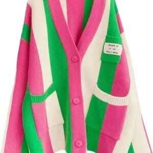 Watermelon Boxy Colour Block Cardigan Sweater